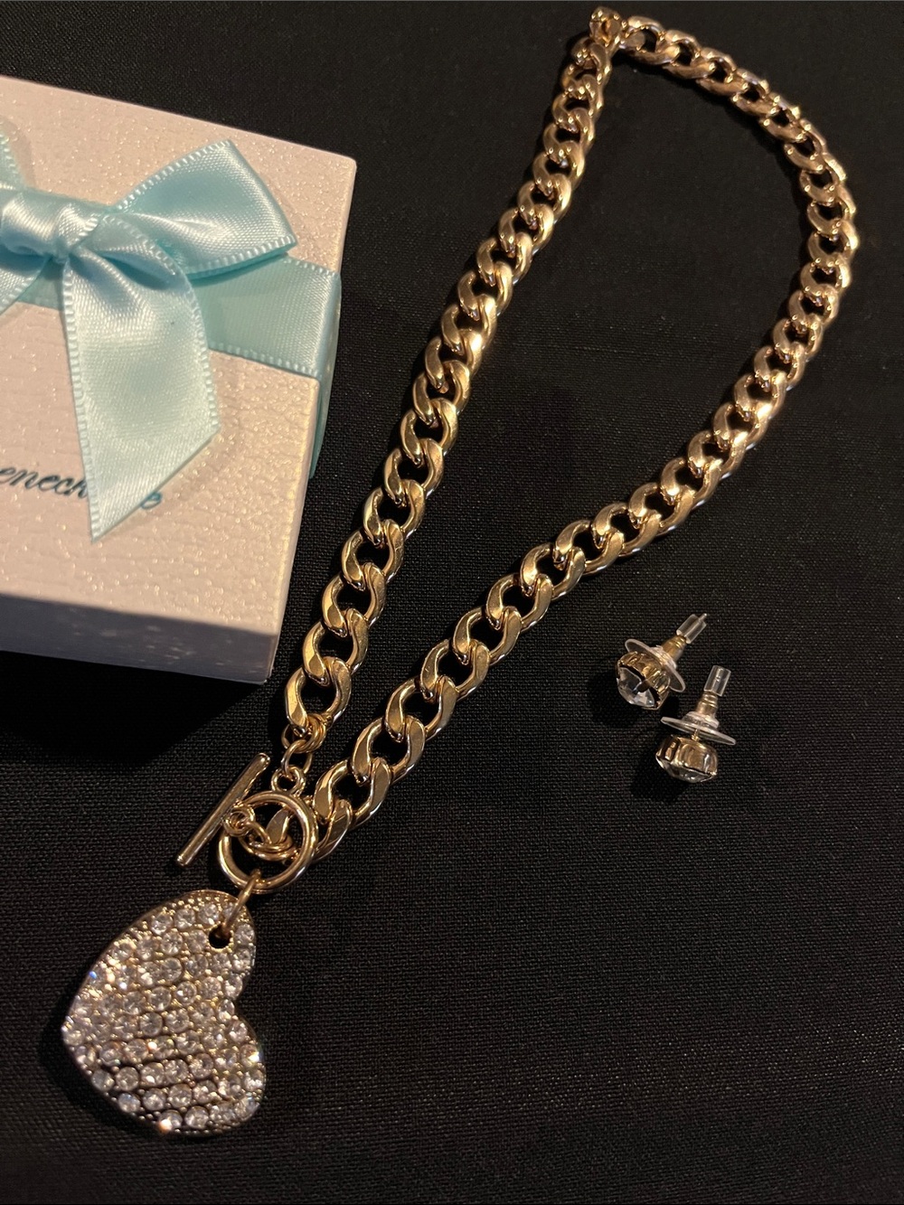Gold Tone Pave Heart Pendant Chain Necklace - Women's Jewelry